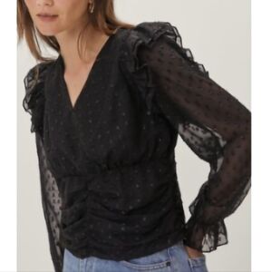 NWT Polka Dot Chiffon Ruched Blouse Nasty Gal (Size M)